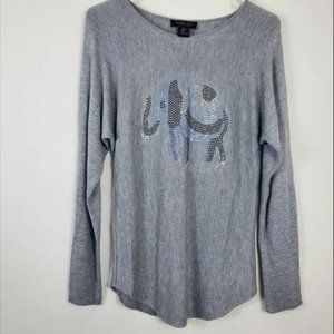 Rachel Zoe Gray Bling Elephant Long Sleeve Womens Size S Cashmere Blend